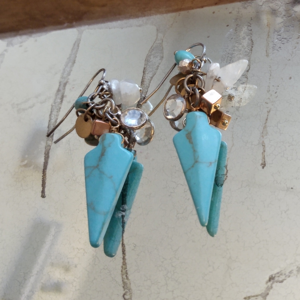 Teal Arrow Cluster Earrings